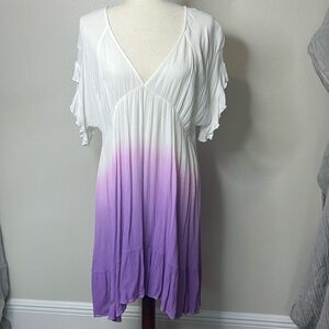 UMGEE Tiered Ruffle Dress Cover Up Rayon Flowy‎ Gauzy Purple Ombre Hi Low Hem M